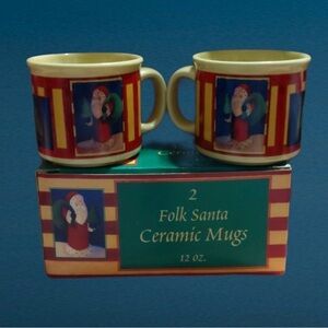 Folk Santa Ceramic Mugs - Set of 2